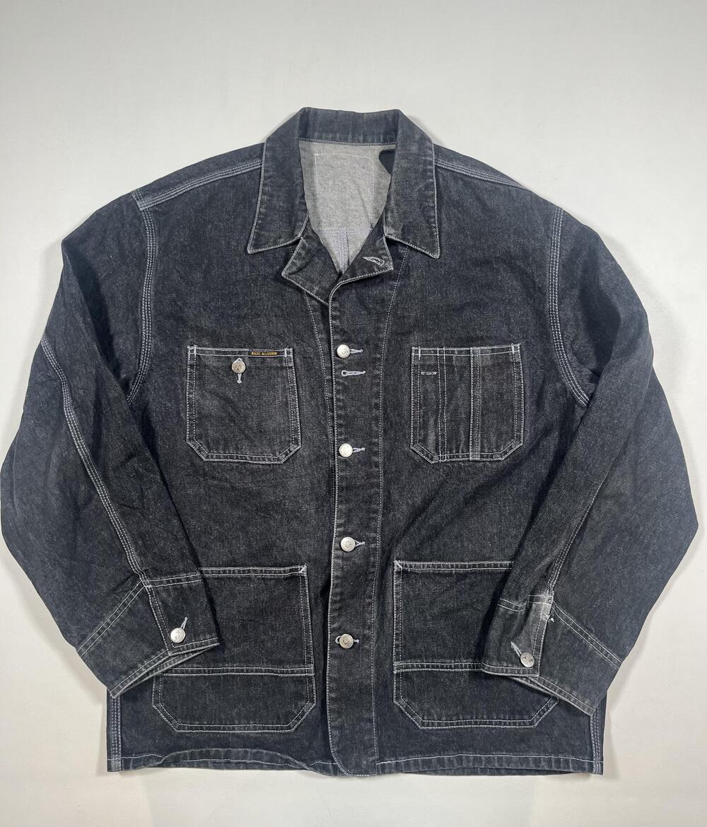 Base Allusion Jacket Mens Medium Gray Denim Button Military Workwear Casual